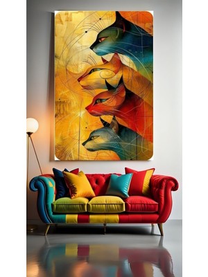 Özkacar Group Soyut Sanatsal Kediler V Ev Duvar Salon Güzellik Salonu Ofis Dükkan Dekarasyon Kanvas Tablo