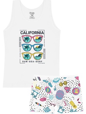 Öts Kız Çocuk Atlet Boxer Likralı Beyaz Surf (%96 Pamuk - %4 Elastan)