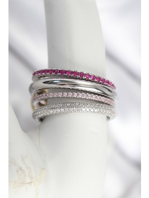 Pirinç Mix Renk Zirkon Taşlı 4'lü Kadın Yüzük