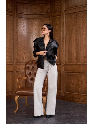 Siyah Çizgili Gri Straight Jean