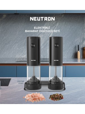 Neutron NTL-PG-33D Pilli Tuz ve Baharat Öğütücü Değirmen İkili Set