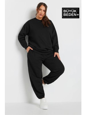 Kadın Büyük Beden Bisiklet Yaka Ince Sweatshirt SPR24BSWK56