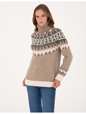 Pierre Cardin Kadın Vizon Regular Fit Balıkçı Yaka Kazak 50315942-VR052