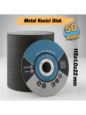 Inox Metal Kesici (50 Adet) Kesme Diski 115X1,0X22,23 mm Ince Taş Disk Spiral Demir Kesici Disk