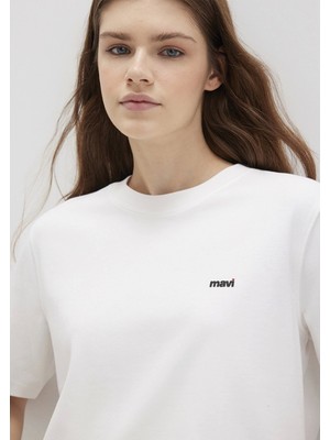 Mavi Mini Mavi Logo Baskılı İnterlok Ekru Basic Tişört 1612122-70057