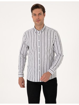 Pierre Cardin Erkek Siyah Regular Fit Çizgili Uzun Kollu Gömlek 50312269-VR046