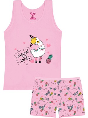 Öts Kız Çocuk Atlet Boxer Likralı Pembe Koyun (%96 Pamuk - %4 Elastan)