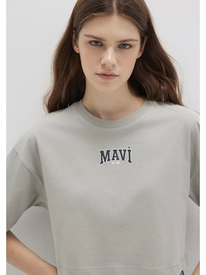Mavi Mavi Logo Baskılı Gri Crop Tişört 1613411-70112
