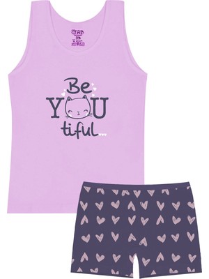 Öts Kız Çocuk Atlet Boxer Likralı Lila Kedi (%96 Pamuk - %4 Elastan)