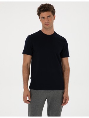 Pierre Cardin Erkek Lacivert Regular Fit Kalın Dokulu Bisiklet Yaka Basic Tişört 50318130-VR033