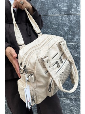 Just Polo Kadın Çok Bölmeli Yumuşak Yıkanmış Deri Kol Çapraz Omuz Çantas