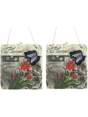 2 Adet Asılabilir Balkon ve Bahçe Süsü Kelebek Desenli 14X13X3CM Duvar Süsü,taşı Balkon,bahçe ve Oda Dekor  Hoşgeldiniz Tablo,tabela