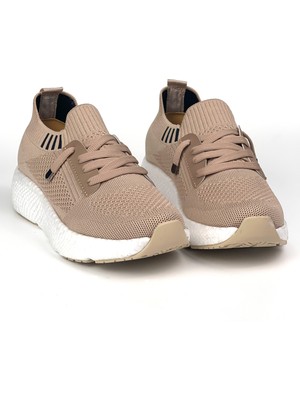 Kadın  Bej Triko Günlük Rahat Ortopedik Terletmeyen Spor Sneaker Ayakkabı