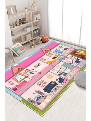 Makinede Yıkanabilir Kaymaz Taban Leke Tutmaz Figürlü Çocuk Odası Halısı