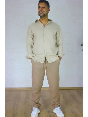 Düz Uzun Kol Müslin Kumaş Rahat Gömlek