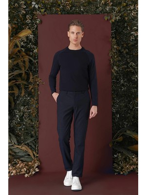 Efor Erkek Slim Fit Pileli Beli Lastikli Pötikareli Esnek Pamuk Lacivert Pantolon P 1141