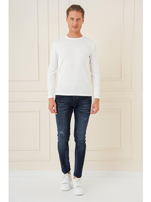 Efor Erkek Slim Fit Beş Cep Taşlama Eskitme Detaylı Lacivert Jean Kot Pantolon Denim 127