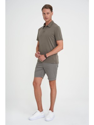 Efor Erkek Comfort Fit Bağcıklı ve Lastikli Bel Esnek Pamuk Casual Haki Şort Bermuda 036