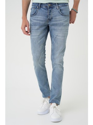 Denim 129 Slim Fit Beş Cepli Likralı Yıkamalı Açık Mavi Jean Pantolon