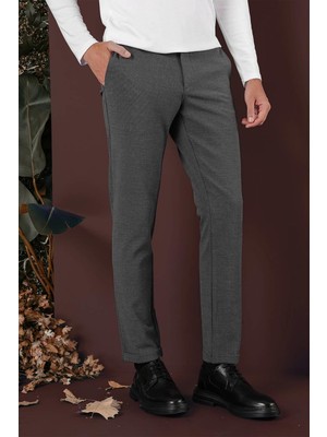 Slim Fit Yan Cepli Dokulu Esnek Casuel Antrasit Pantolon P 1139