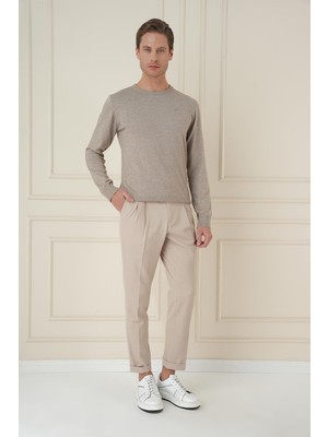 Efor Erkek Slim Fit Çift Pileli Yanlardan Tokalı Esnek Pamuk Bej Pantolon P 1167