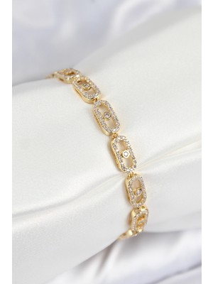 Pirinç Zirkon Taşlı Messika Model Gold Renk Vıp Seri Kadın Bileklik