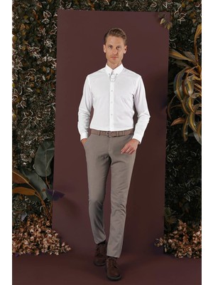 P 1136 Slim Fit Bej Klasik Pantolon