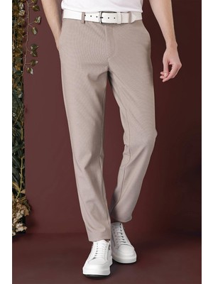 Efor Slim Fit Yan Cepli Dokulu Esnek Casual Bej Pantolon P 1139