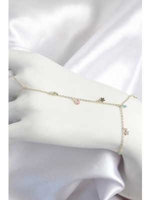 Pirinç Renkli Zirkon Taşlı Sallantılı Yıldızlı Model Gold Renk Kadın Şahmeran