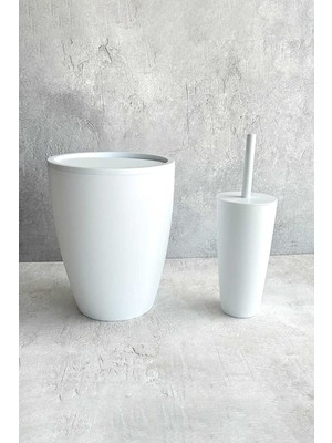 Primanova Pure 2'li Banyo Seti Çöp Kovası + Tuvalet Fırçası Beyaz