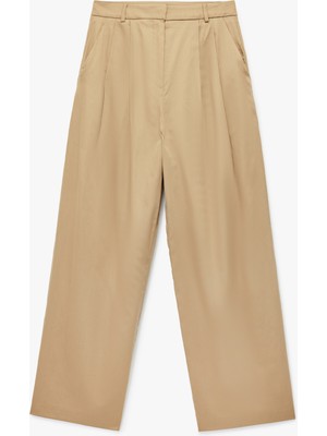 Cepli Pile Detaylı Yüksek Bel Kumaş Baggy Pantolon