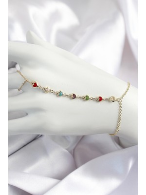 Pirinç Renkli Kalpli Zirkon Taşlı Y Model Gold Renk Kadın Şahmeran - Lisinya