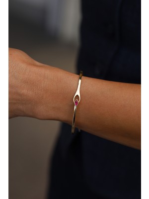 14 Ayar Altın Cetaş Fuşya Tek Taş Detaylı Zarif Kelepçe