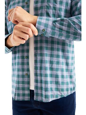 Varetta Erkek Gömlek Turkuaz Yeşil Uzun Kollu Pamuklu Kareli Cepli Rahat Günlük Şık Klasik Model