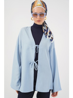 Keten Tesettür Kimono 5968 - Mavi