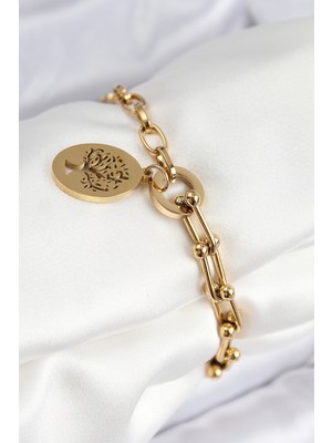 316L Çelik Tifany Ağaç Model Gold Renk Kadın Bileklik