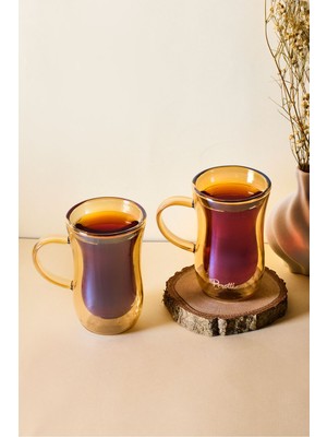 Amber 2'li Isıya Dayanıklı Çift Cidarlı Kulplu Cam Çay Bardağı 150 ml
