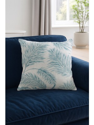 Duck Çiçekli Kırlent Kılıfı Turkuaz Bej 40X40