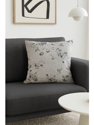 Duck Çiçekli Kırlent Kılıfı Gri 40X40