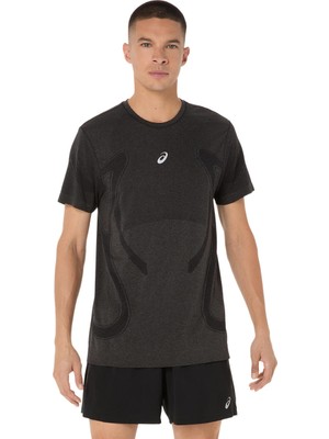 Asics Road Seamless Ss Top Erkek Siyah Beyaz Tshirt 2011D355-001