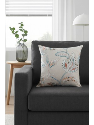 Duck Çiçekli Kırlent Kılıfı Bej 40X40