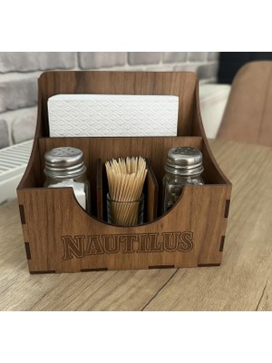 hşap Masa Üstü Peçetelik Kürdanlık Şekerlik Cafe Restoran Menaj Takımı Logolu Model 2