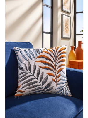 Duck Çiçekli Kırlent Kılıfı Kiremit Mavi 40X40