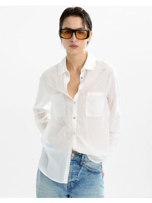 Yarı Transparan %100 Pamuk Gömlek