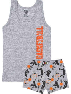 Öts Erkek Çocuk Atlet Boxer Likralı Gri Basketball (%96 Pamuk - %4 Elastan)