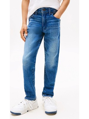 Erkek Çocuk Modern Düz Kesim Eskitme Görünümlü Jean Pantolon - Mavi