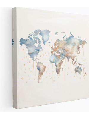 Popcas Dünya Haritası Suluboya Kanvas Tablo - Dünya Haritası Suluboya Kanvas Tablo Huzur