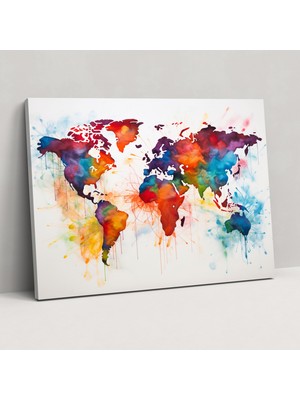 Popcas Dünya Haritası Kanvas Tablo Sanatı - Canlı Renklerle Dünya Haritası