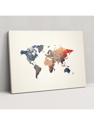Popcas Jeometrik Dünya Haritası Duvar Sanatı - Dünya Haritası Kanvas Tablo Sanatı