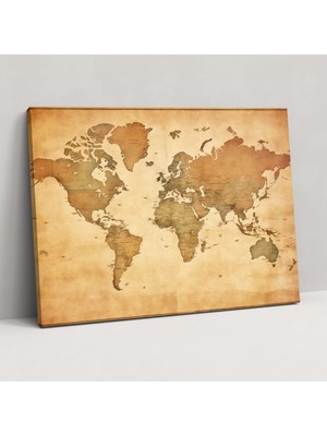 Popcas Dünya Haritası Kanvas Tablo - Dünya Haritası Kanvas Duvar Sanatı Vintage